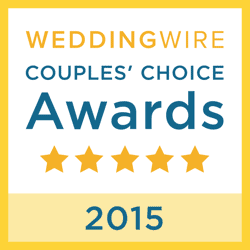 WeddingWire Couples' Choice Awards 2015 badge with five gold stars, honoring top Boston Band and Wedding Music professionals.