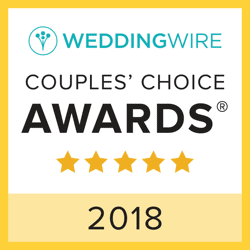 WeddingWire Couples' Choice Awards badge for 2018, featuring five gold stars and the WeddingWire logo—a mark of excellence for top Boston Band wedding music professionals.
